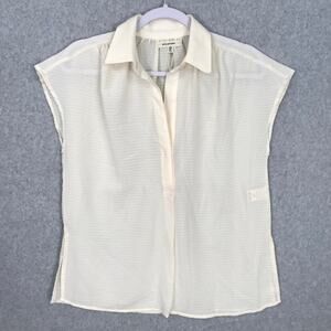 Max Studio Blouse‎ XS Cream Flowy Popover Seersucker Capsule Neutral Cruise Work